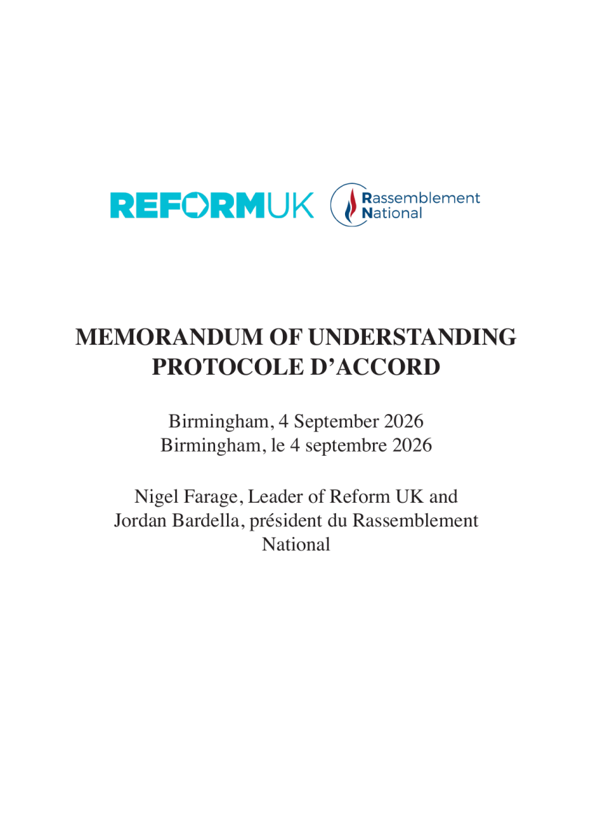 MoU: Reform UK and Rassemblement National
